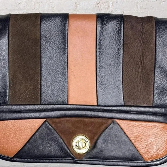 Vintage Avon Black and Brown Leather Purse Boho Bag Cross Body - Picture 5 of 8